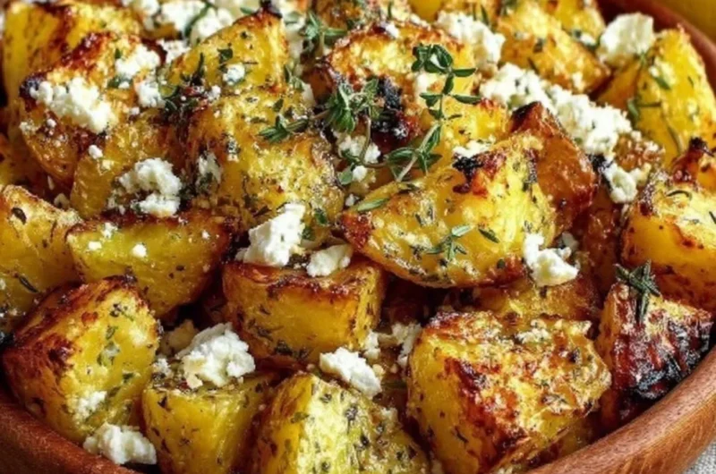 Mediterranean roasted potato bowl with tzatziki sauce and fresh herbs