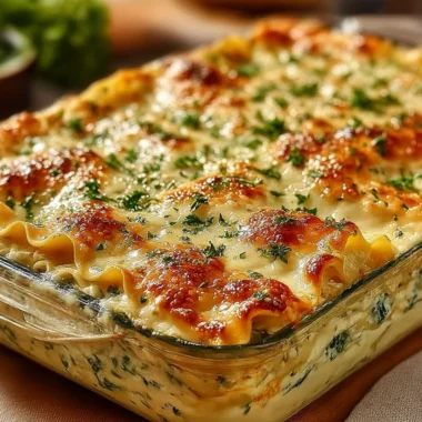 Delicious homemade Mushroom Lasagna layered with cheese and fresh herbs