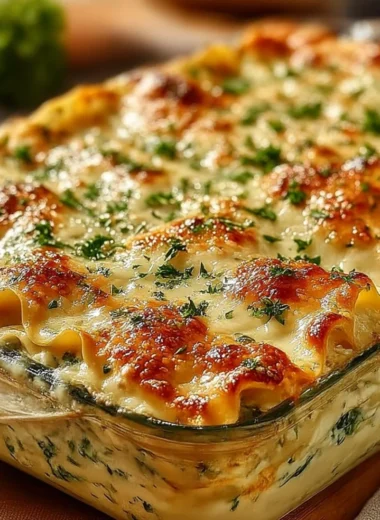 Delicious homemade Mushroom Lasagna layered with cheese and fresh herbs