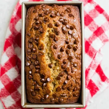 Peanut Butter Chocolate Chip Banana Bread fresh out of the oven