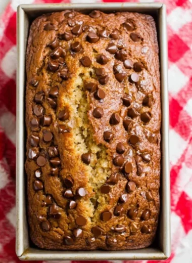 Peanut Butter Chocolate Chip Banana Bread fresh out of the oven