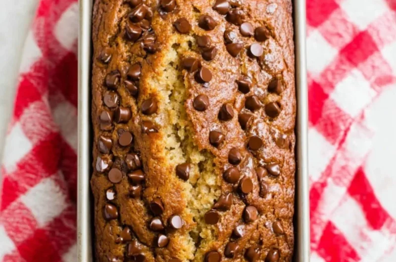 Peanut Butter Chocolate Chip Banana Bread fresh out of the oven