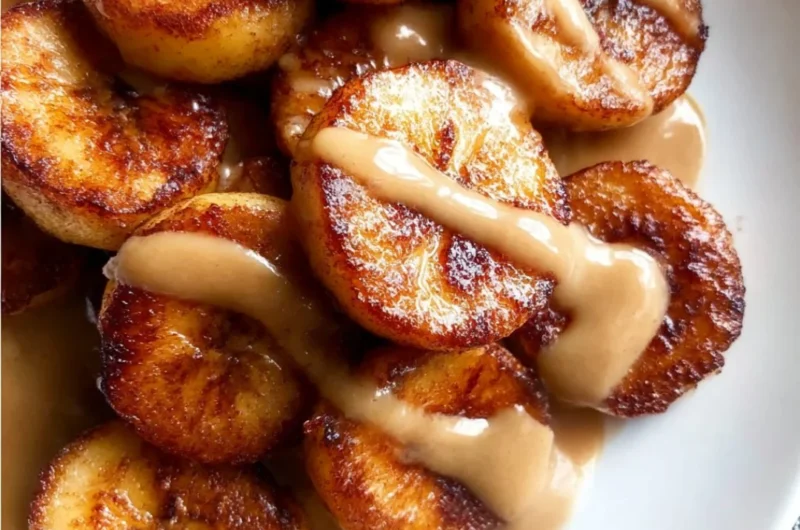Portion Fix Fried Cinnamon Bananas served on a plate, garnished with cinnamon.