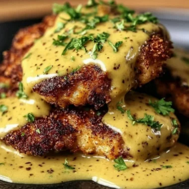 Pretzel Chicken served with a creamy Mustard-Cheddar Sauce