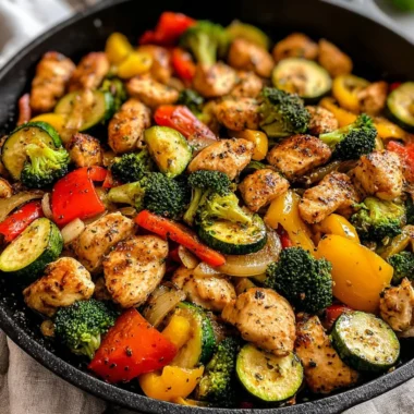 Quick and healthy chicken skillet meal cooking in a frying pan