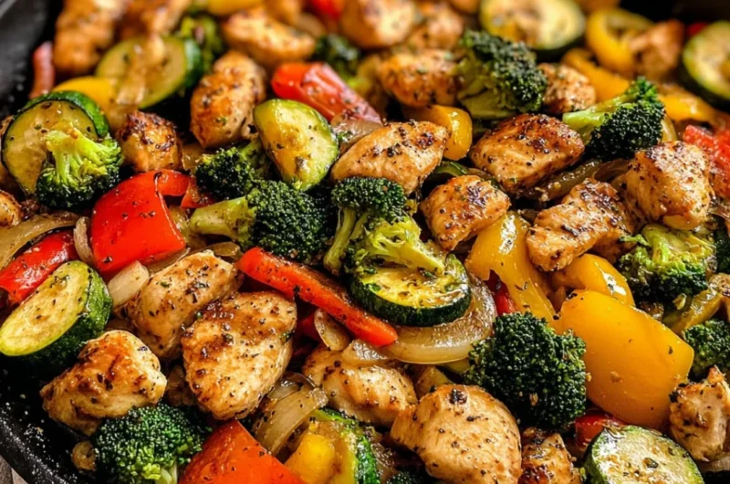 Quick and healthy chicken skillet meal cooking in a frying pan
