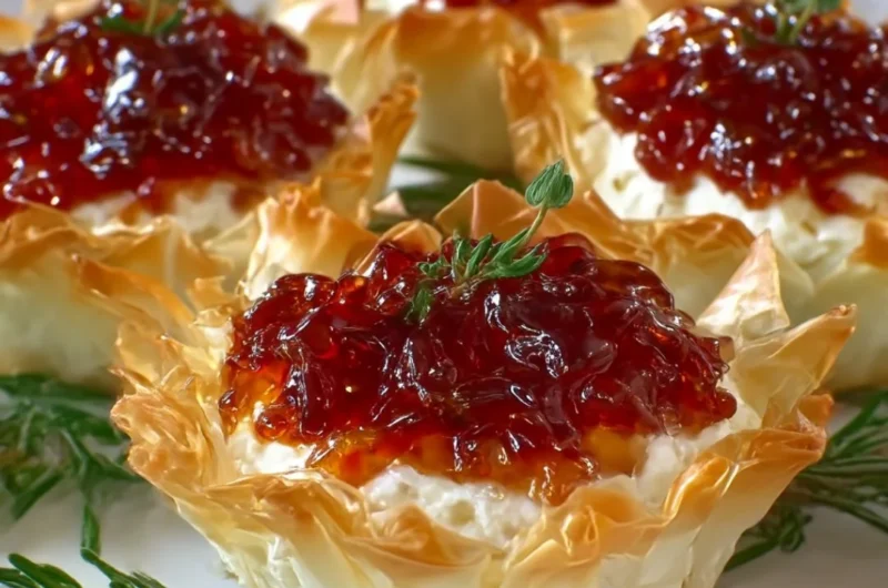 Quick pepper jelly cream cheese dip and bites appetizer