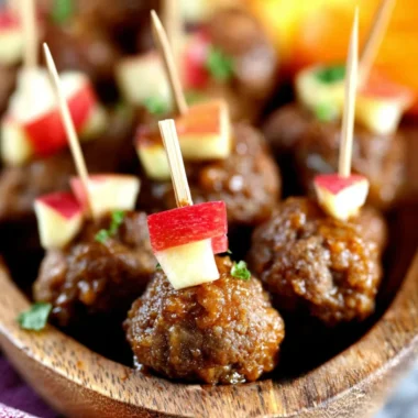 Slow Cooker Apple Cider Maple Meatballs served in a bowl
