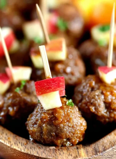 Slow Cooker Apple Cider Maple Meatballs served in a bowl