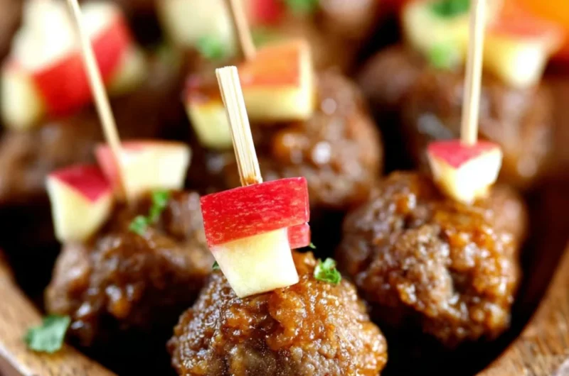 Slow Cooker Apple Cider Maple Meatballs served in a bowl
