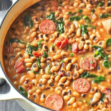 Delicious Southern Black-Eyed Peas served in Hoppin' John dish