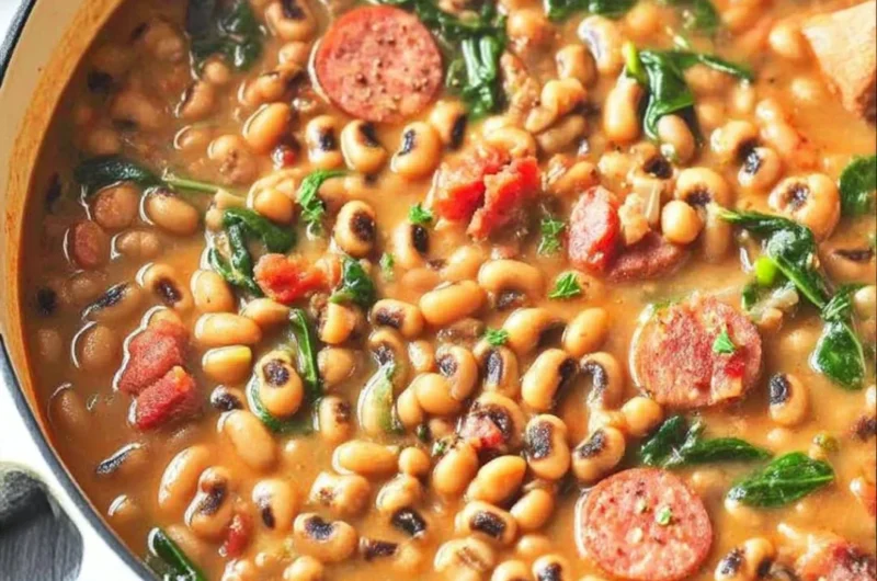 Delicious Southern Black-Eyed Peas served in Hoppin' John dish