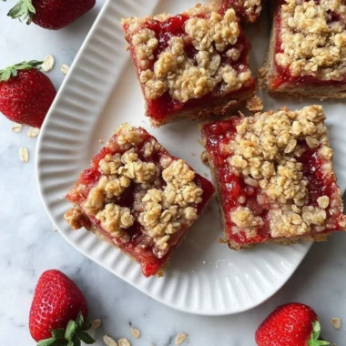Freshly baked strawberry oatmeal bars on a cooling rack