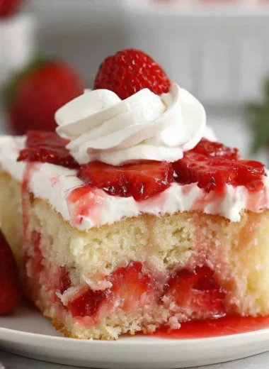 Delicious strawberry shortcake-inspired dessert with fresh strawberries and whipped cream.
