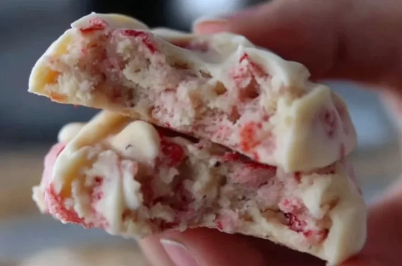 A close-up of strawberry yogurt bites topped with fresh strawberries.
