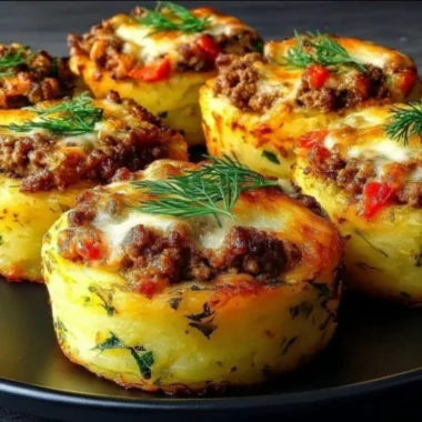 Delicious stuffed mashed potato nests topped with herbs and spices.
