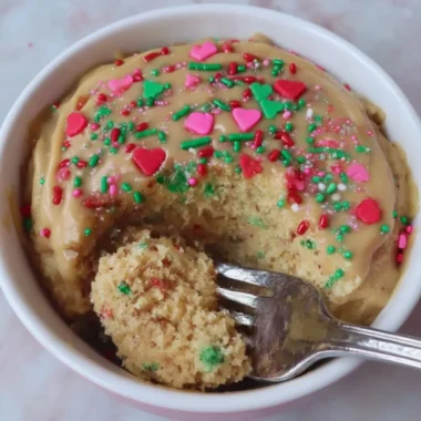 Bowl of Sugar Cookie Protein Baked Oats topped with colorful sprinkles