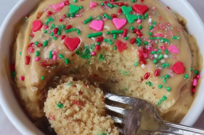 Bowl of Sugar Cookie Protein Baked Oats topped with colorful sprinkles