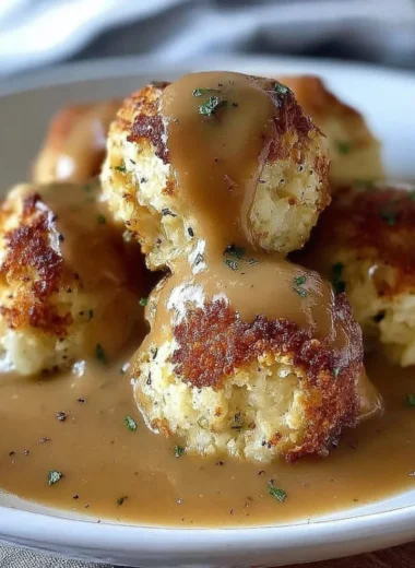 Delicious homemade Thanksgiving stuffing balls ready to be served.