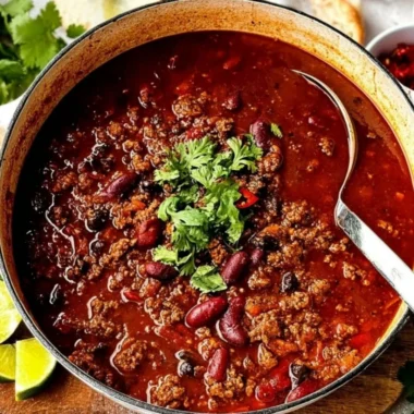 Bowl of Ultimate Beef Chili with beans and spices