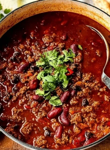 Bowl of Ultimate Beef Chili with beans and spices