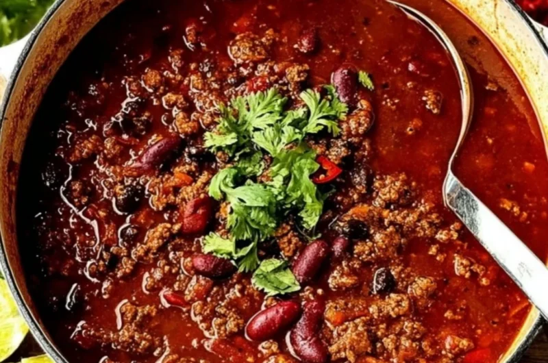 Bowl of Ultimate Beef Chili with beans and spices