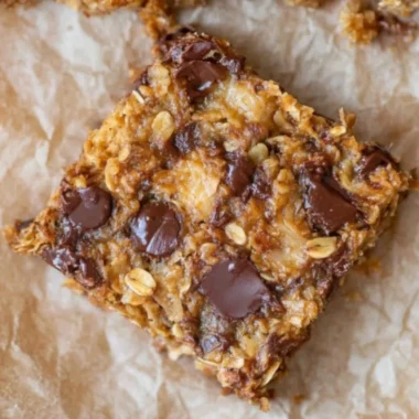 Delicious warm banana oatmeal bars fresh out of the oven.