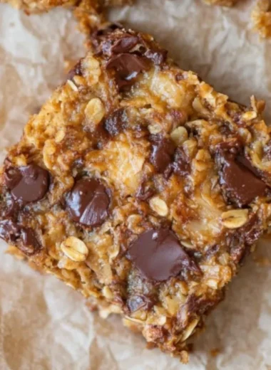 Delicious warm banana oatmeal bars fresh out of the oven.