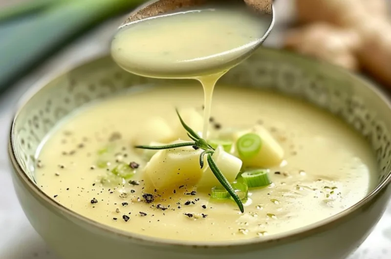 Creamy potato leek soup prepared in an Instant Pot for a quick meal.