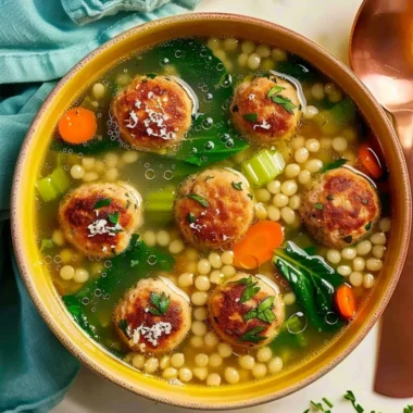 Authentic Italian Wedding Soup with Ground Turkey served in a bowl