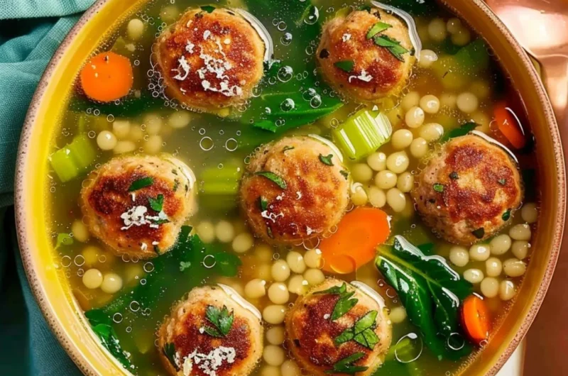 Authentic Italian Wedding Soup with Ground Turkey served in a bowl