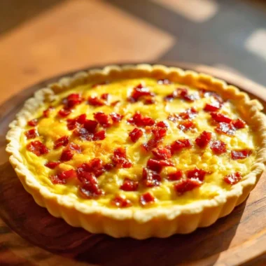 Bacon and Cheese Crustless Quiche served on a plate