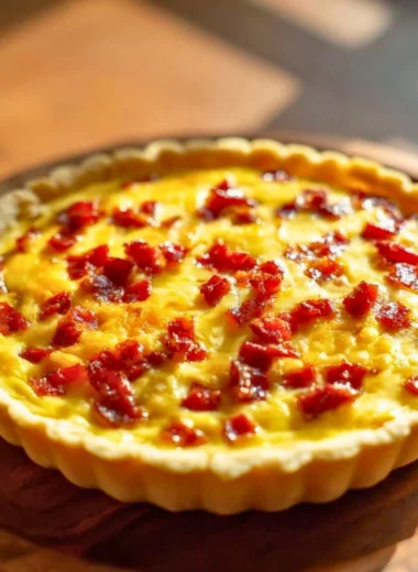 Bacon and Cheese Crustless Quiche served on a plate