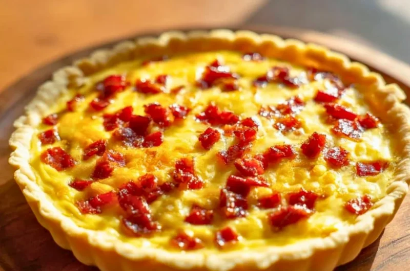 Bacon and Cheese Crustless Quiche served on a plate