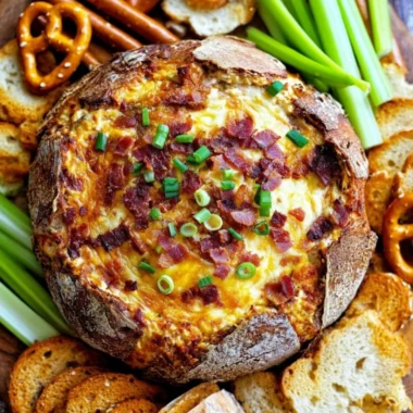 Delicious Baked Bacon Cheese Dip served in a dish, perfect for appetizers.