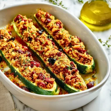 Baked Mediterranean stuffed zucchini boats filled with fresh ingredients