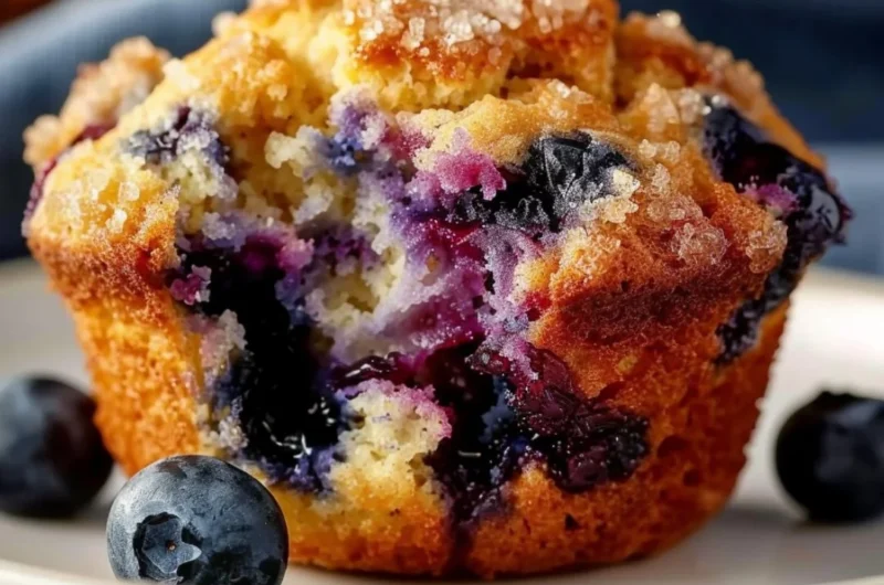 Delicious blueberry cottage cheese muffins on a plate