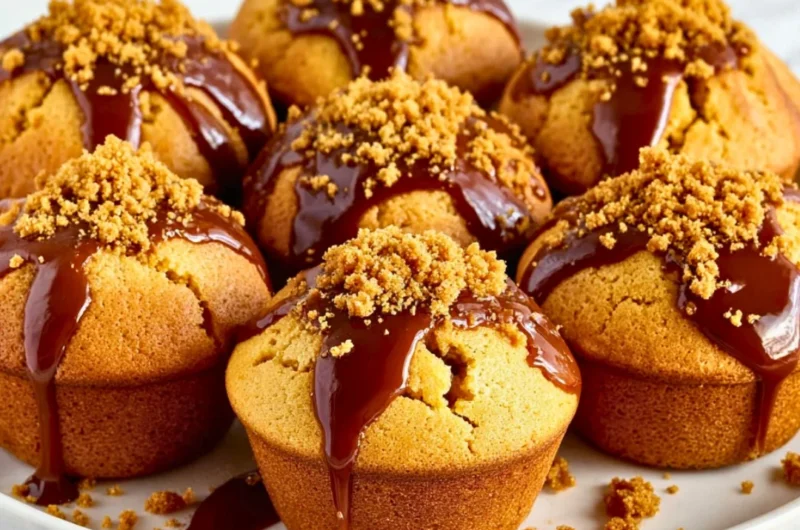 Fluffy Biscoff Muffins topped with cookie crumbs