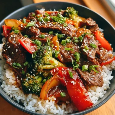 Delicious Blackstone Cowboy Stir Fry with colorful vegetables and beef on a grill.