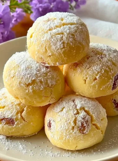 Buttery Keto Russian Tea Cakes dusted with powdered erythritol.