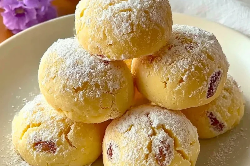 Buttery Keto Russian Tea Cakes dusted with powdered erythritol.