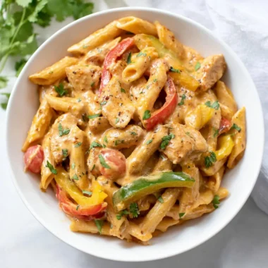 Delicious Chicken Fajita Pasta with colorful vegetables in a creamy sauce