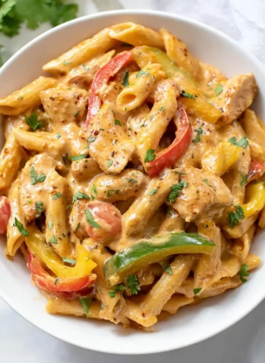 Delicious Chicken Fajita Pasta with colorful vegetables in a creamy sauce