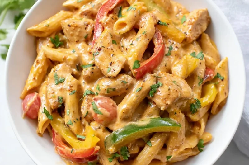 Delicious Chicken Fajita Pasta with colorful vegetables in a creamy sauce