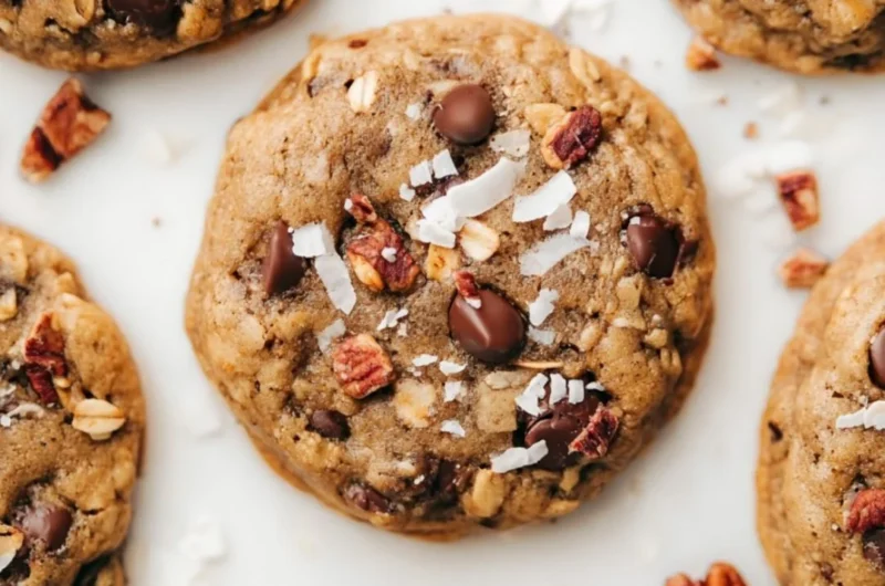 Delicious Cozy Cowboy Cookies baked with chocolate, oats, and nuts