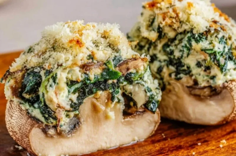 Cozy creamy stuffed mushrooms with herbs and cheese, perfect appetizer for any occasion