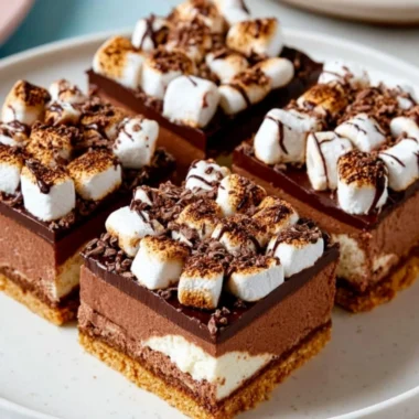 Delicious hot chocolate cheesecake bars served on a festive plate