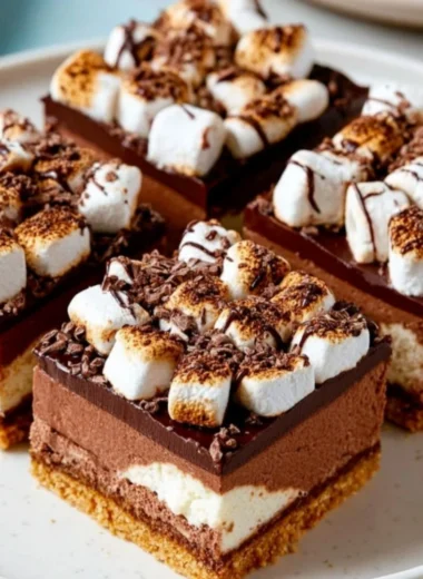 Delicious hot chocolate cheesecake bars served on a festive plate