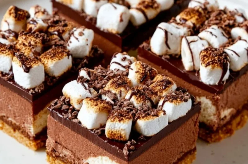 Delicious hot chocolate cheesecake bars served on a festive plate