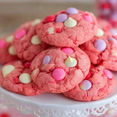 Cozy strawberry white chocolate cookies on a cooling rack.